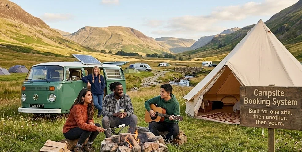 Campsite booking and pitch management system interface
