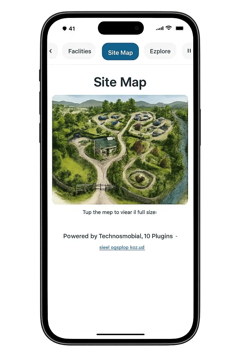 Phone screenshot of the guest app showing the campsite site map