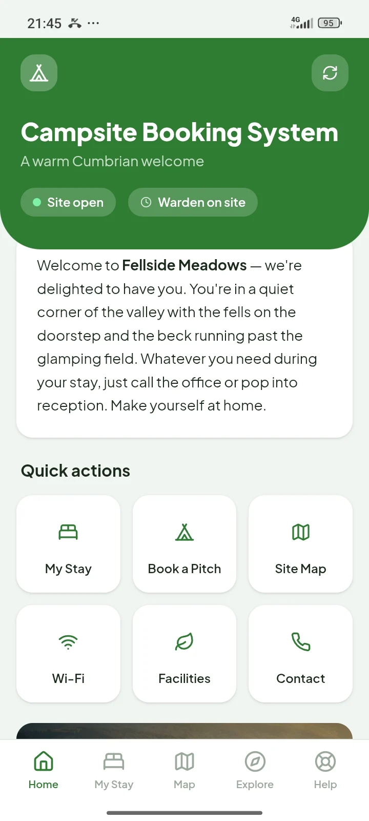 screen shot of home screen of guest app