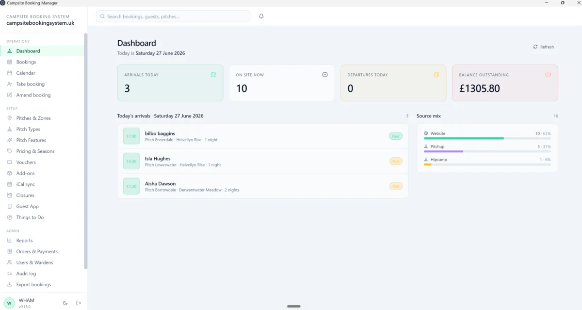 Screenshot of the managers desktop app