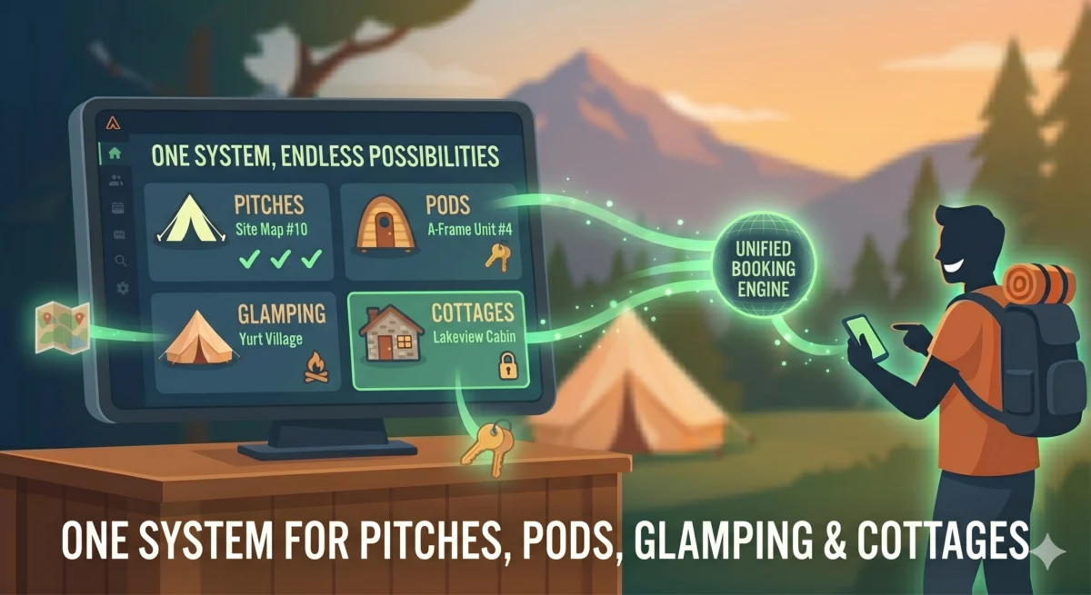 One Booking System for Pitches, Pods, Glamping and Cottages