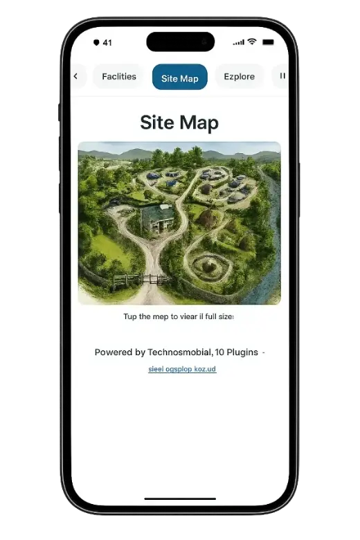 Phone screenshot of the guest app showing the campsite site map